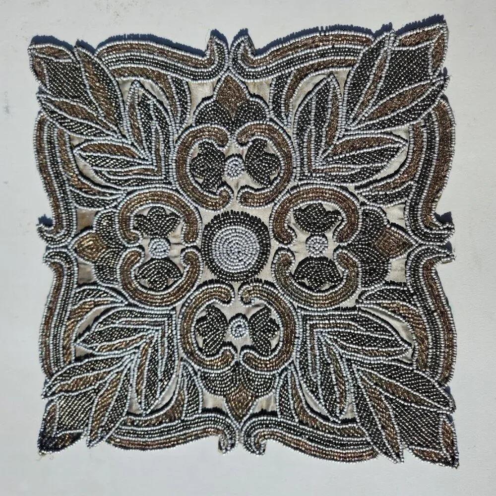 Embroidered Beaded Square Placemat Table Setting Holiday Christmas Decor Silver